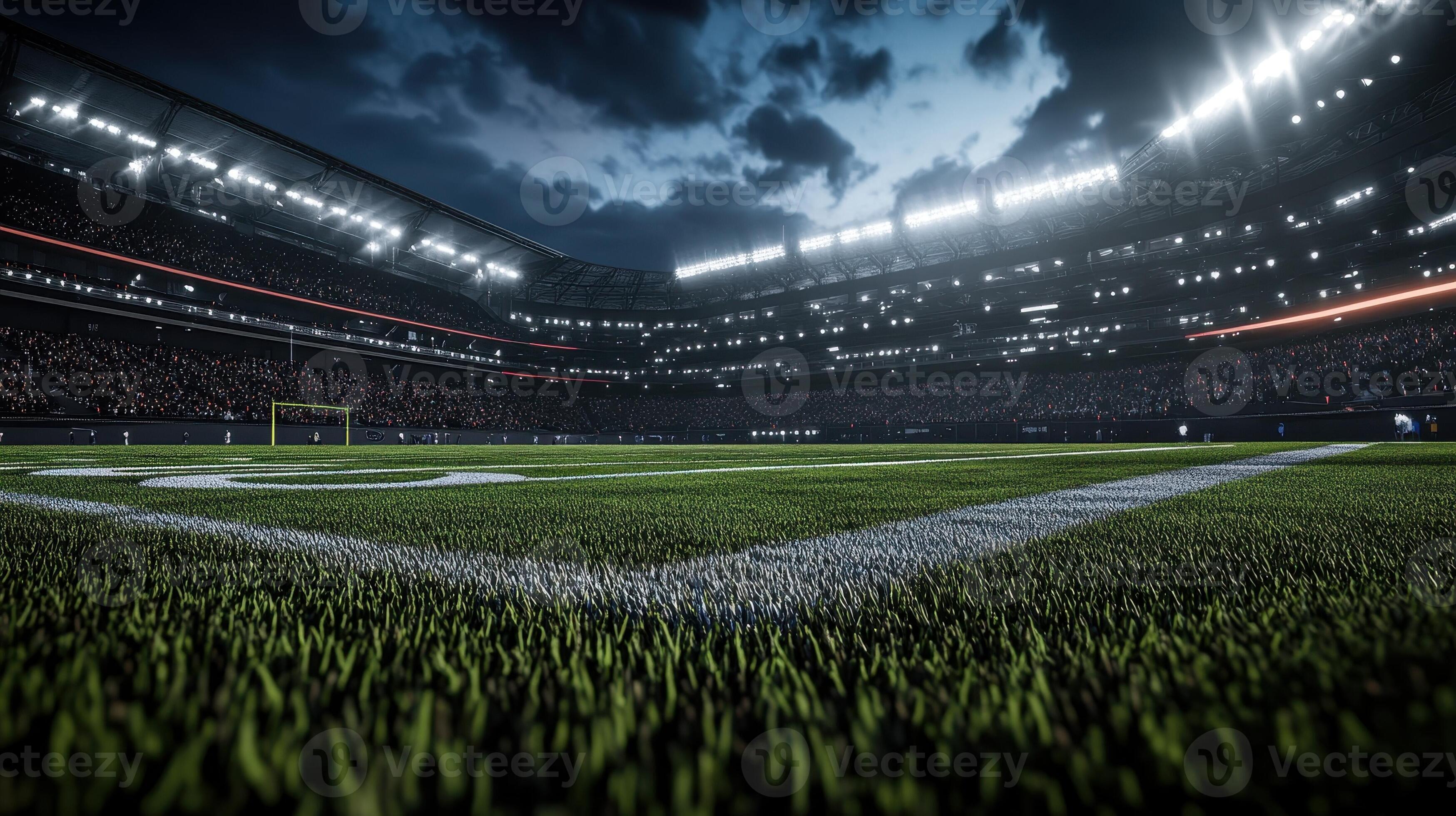 Football stadium at night with dramatic lighting